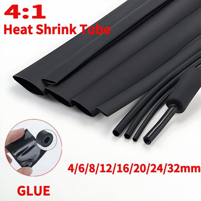 Antiker Schrumpfschlauch mit Kleber aus Polyolefin für Draht und Kabel, Schwarz, 100 m, Durchmesser 4 mm bis 32 mm - Bild 1