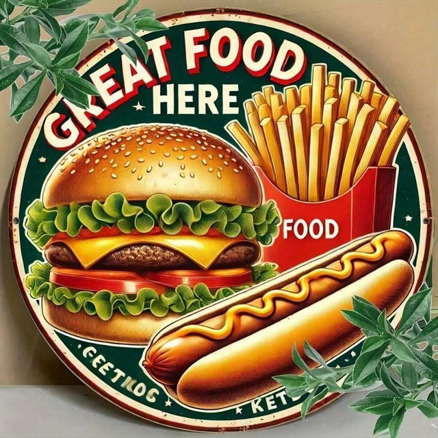 CIFBUY Vintage Burger Fries Wandkunst Rundes Leinwandposter Multicolour - Bild 1