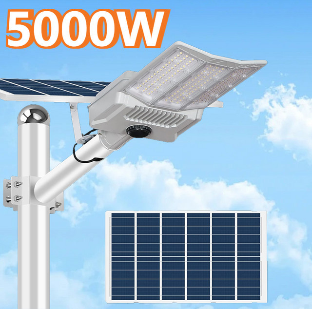 YQCHEZI Solar-Straßenlaterne für den Außenbereich, 5000 W Solar-Flutlicht in Weiß mit Dämmerungssensor für Garten, Hof und Parkplatz - Bild 1