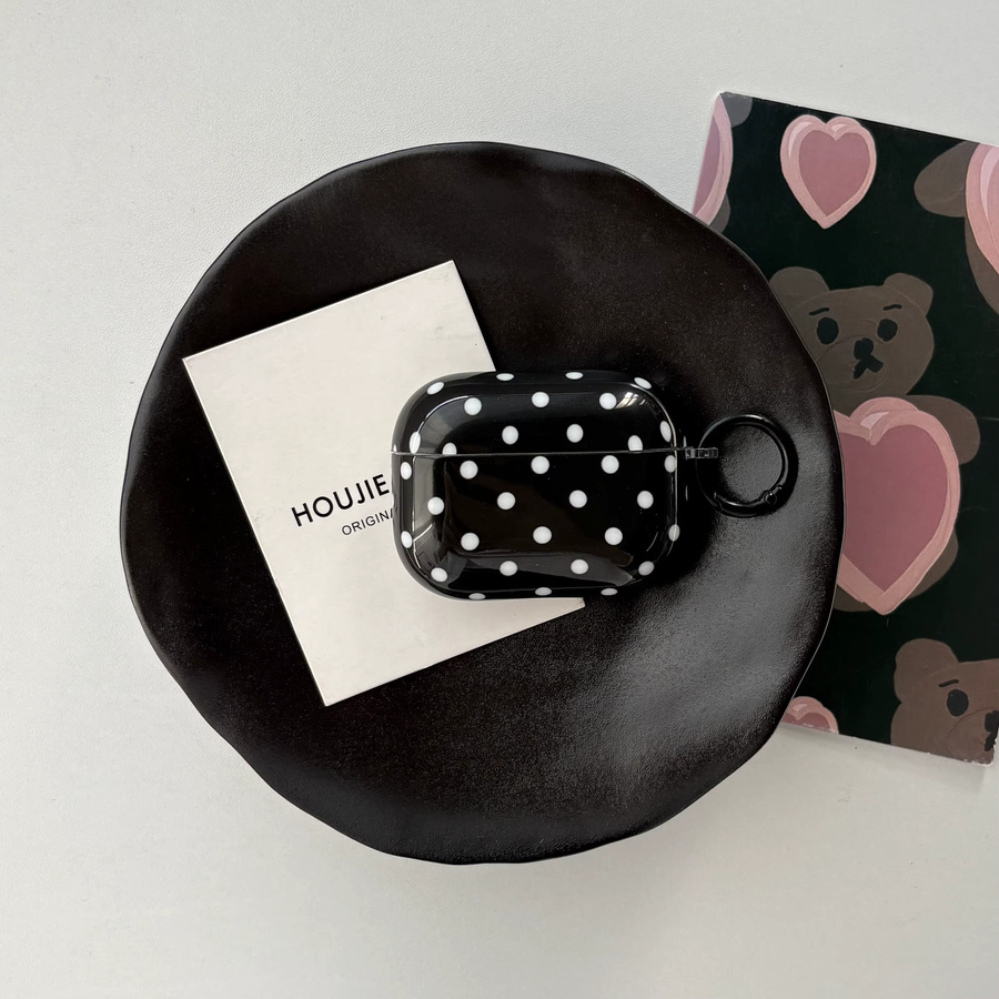 Glänzende Schutzhülle für Apple AirPods Pro 1 2 3 4 mit Polka-Dot-Muster in Schwarz und Weiß - Bild 2