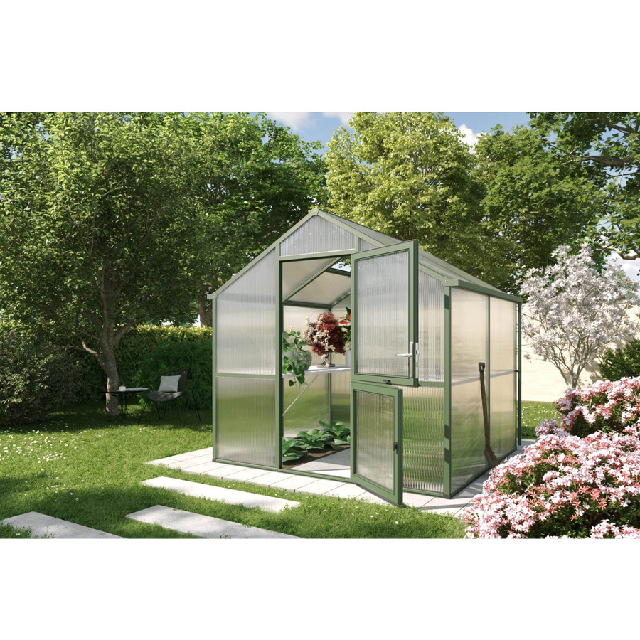 KGT Gewächshaus Iris II in Tannengrün mit 5,1 m² Fläche, Aluminiumrahmen und Polycarbonat-Platten - Bild 2