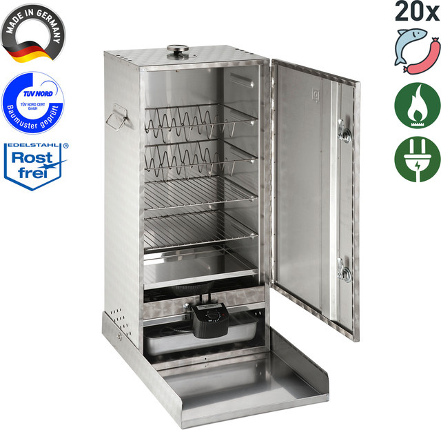 Peetz Edelstahl-Räucherofen 630 in Silber für bis zu 20 Fische oder 20 Aale mit Tür - Bild 1