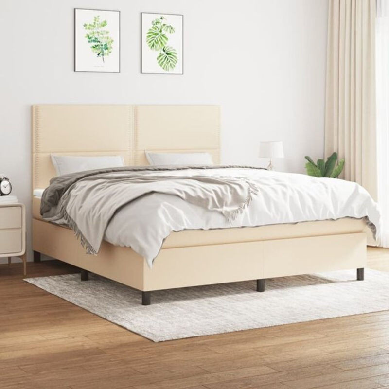 vidaxl Boxspringbett mit Matratze in Beige und Weiß aus Stoff, B/T/H: 180 x 200 x 128 cm - Bild 1