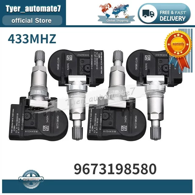 GANGLE TPMS Reifendrucksensor-Überwachungssystem 433 MHz, 4 Stück, Schwarz, kompatibel mit Citroen TCH 5 TSH 8 und Peugeot 207 307 407 508 607 807 1007, Teilenummer 9673198580 - Bild 1