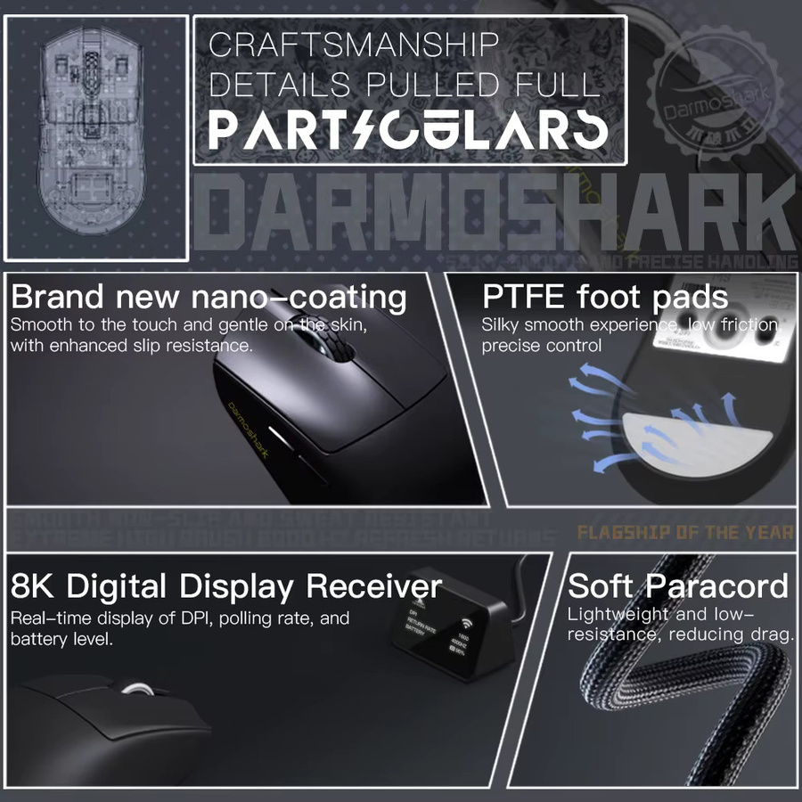 Darmoshark M9 Kabellose Gaming-Maus mit PAW3950 Sensor, 30.000 DPI, 8k Polling Rate, Bluetooth und Makro-Funktion, 59g Leichtgewicht - Bild 3