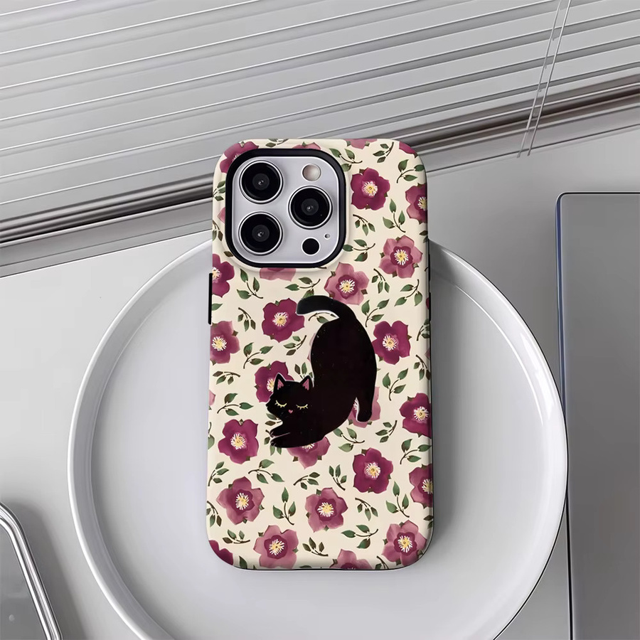 Potdemiel Handyhülle mit Katzen- und Kamelien-Design für iPhone 17 16 15 14 13 Pro Max Plus, robuste Doppel-Schicht-Hülle, Multicolor - Bild 4