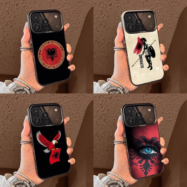Handyhülle mit Illyrischem Albanien-Flagge Logo Adler für iPhone 17, 16, 15, 14, 13, 12, 11 und Modelle wie Pro, Max, Plus, Air, Mini in Schwarz aus TPU - Bild 1