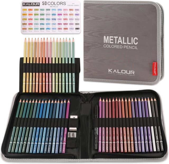 KALOUR Buntstifte Set mit 54 Stück und 50 Farben in einem Nylonetui mit Reißverschluss, Multicolour - Bild 1