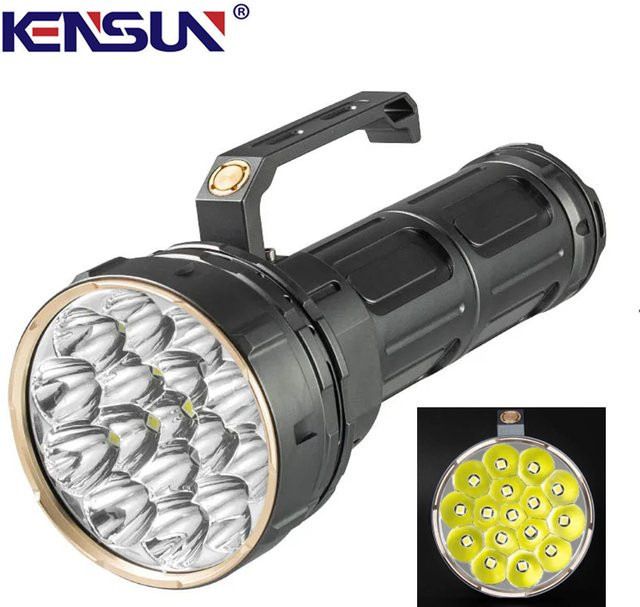 KENSUN LED-Taschenlampe mit Solar- und USB-Aufladung in Schwarz - Bild 1