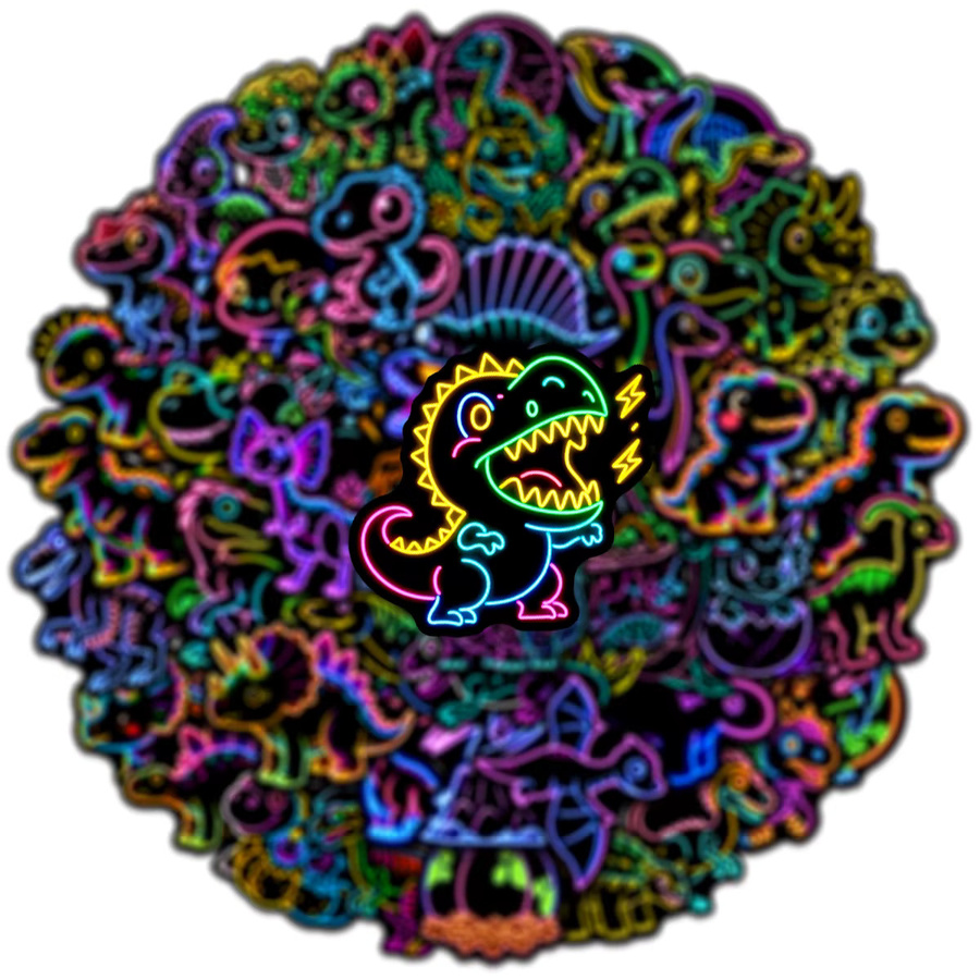Q-Edition Neon Dinosaurier Graffiti Aufkleber, wasserfeste Sticker in Multicolor für Handy, Notizbücher und Laptop, 100 Stück - Bild 3