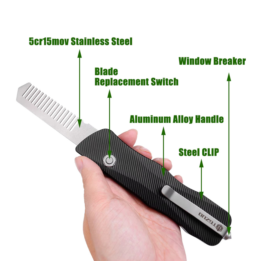 TGZUO Multitool EDC aus Aluminiumlegierung mit austauschbarer Edelstahlklinge und Anti-statischem Kamm sowie Fensterbrecher-Funktion - Bild 1