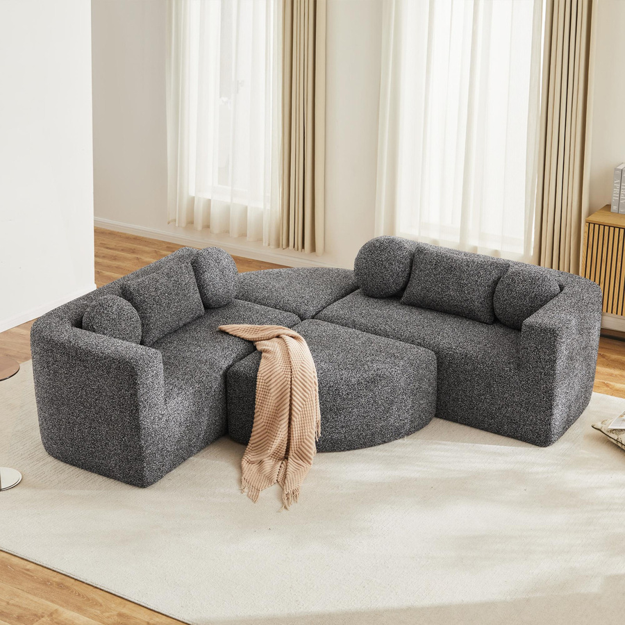 Modulare Schlafcouch von RN Store mit Schlaffunktion, Taschenfederkern und Stoffbezug in Schwarz und Grau, B/T/H: 292 x 165 x 68 cm - Bild 2