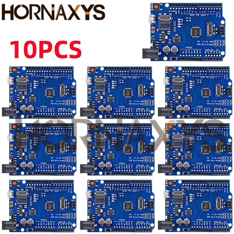 HORNAXYS UNO R3 Entwicklungsboard mit ATMEGA328P-AU Chip und USB-C oder Micro-USB Kabel in Blau - Bild 4