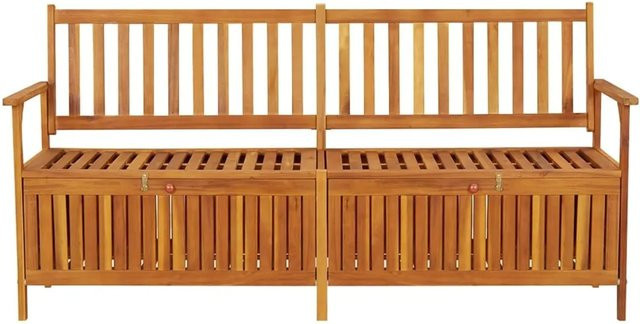 vidaXL Truhenbank aus Akazienholz in Braun mit Polsterung für Innen und Außen, B/T/H: 170 x 63 x 84 cm - Bild 1