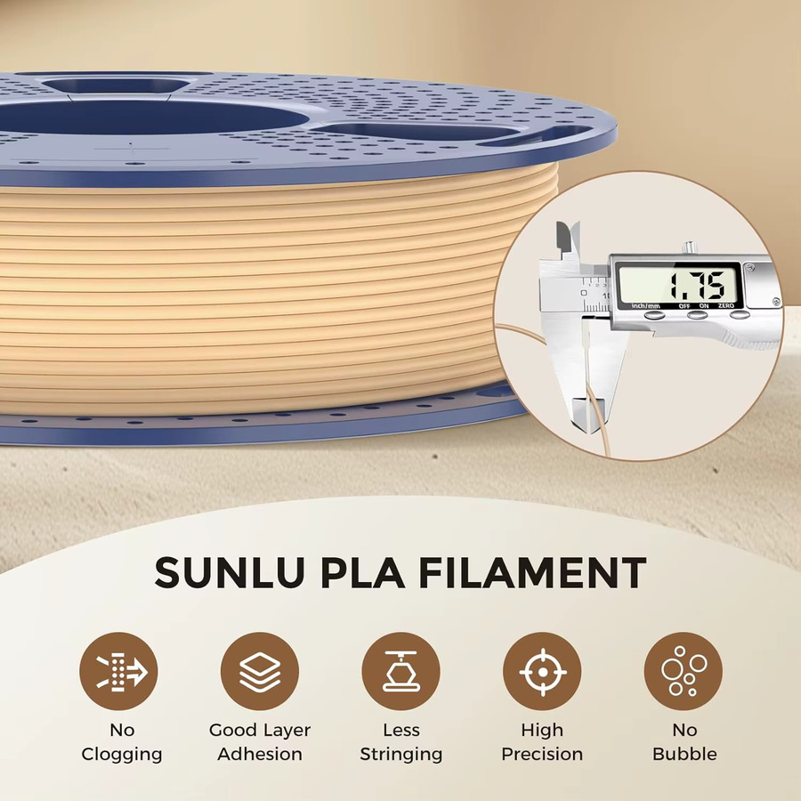 SUNLU PLA Holz-Filament für FDM 3D-Drucker, Farbe: Braun, 1,75mm, 1kg - Bild 3