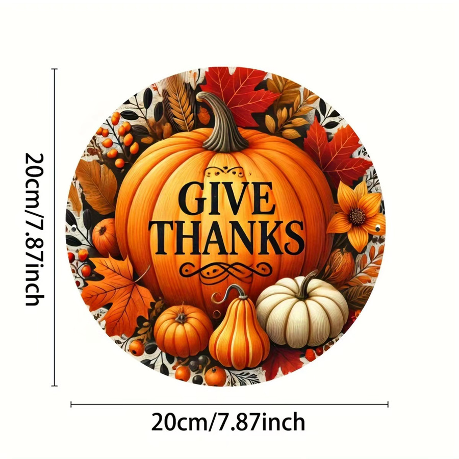 Potdemiel Vintage Thanksgiving Aluminium Metallschild mit Herbstkürbis und Blättern, Durchmesser: 20,32 cm - Bild 2