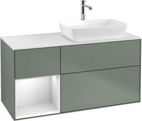 V&B Finion Waschtischunterschrank mit Wandbeleuchtung und LED-Licht, Breite: 120 cm, Weiß matt lackiert und Olivenmatt lackiert - Bild 1