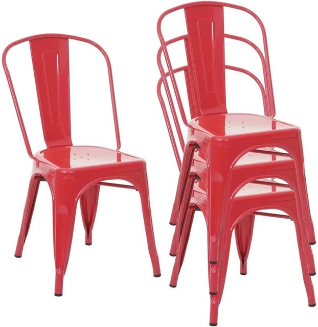 4er-Set MCW Stapelstühle A73 aus Metall im Industriedesign, Farbe: Rot - Bild 2