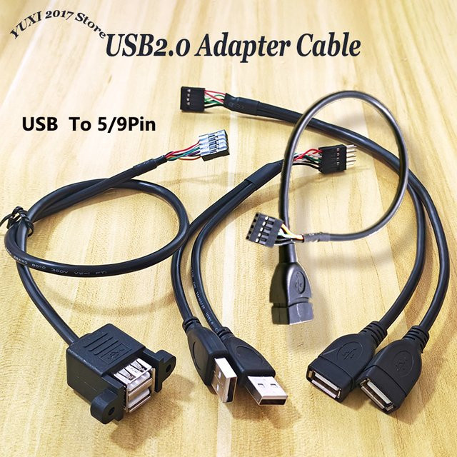 YuXi USB 2.0 zu 5/9-Pin Verlängerungskabel Dual-Adapter in Schwarz für PC DIY Bluetooth und RGB - Bild 1