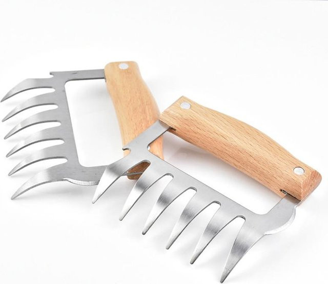 Bestbags Grillzubehör Set aus 2 Stück Fleischkrallen aus Edelstahl mit Holzgriff in Silber - Bild 1