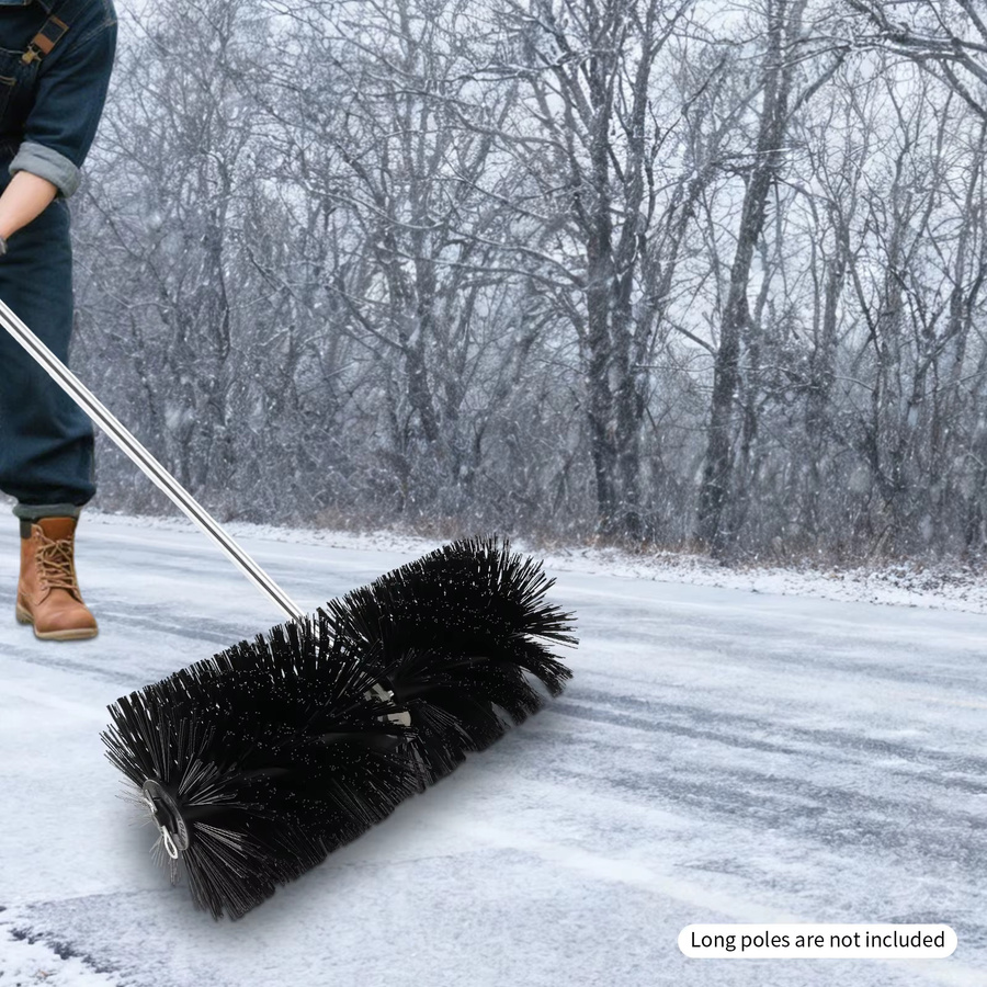 Bymaocar Kehrmaschine mit Besenkopf und rollendem Bürstenkopf in Schwarz als Aufsatz für Rasenmäher zum Kehren von Schnee und Gartenabfällen - Bild 5