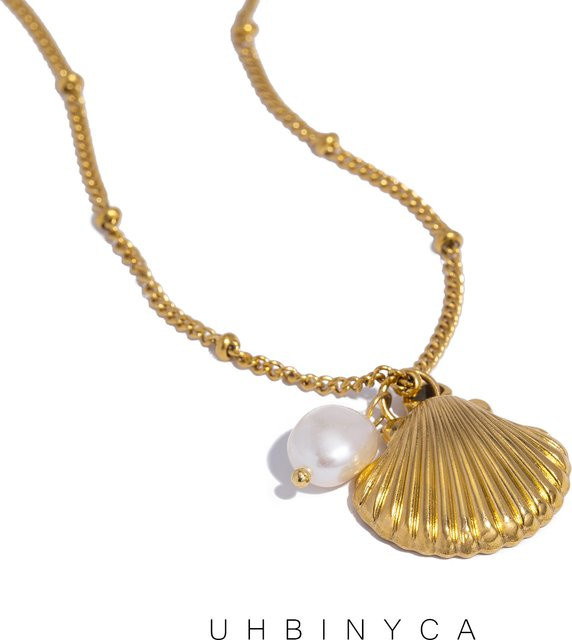 UHBINYCA Halskette, Edelstahl, Gold, Perle, Damen - Bild 1