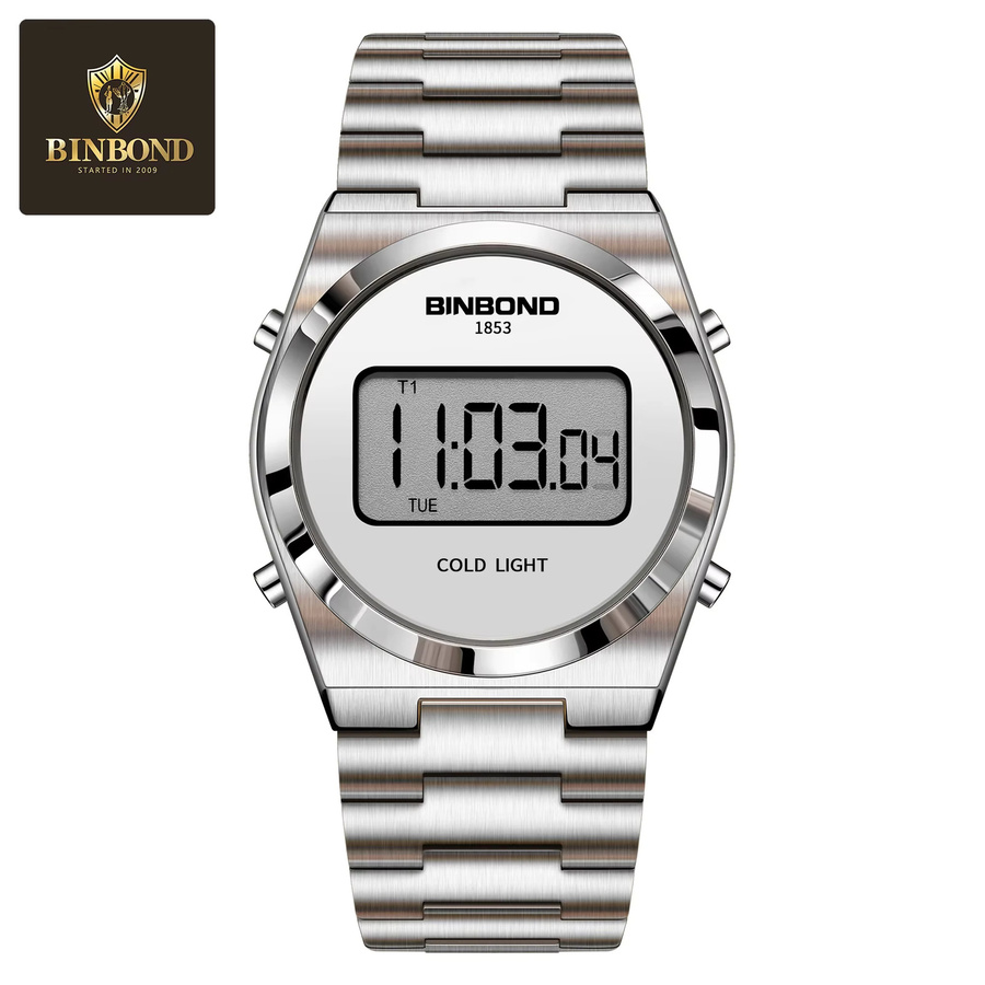 BINBOND Digitaluhr, Edelstahl, Silber, Herren - Bild 4