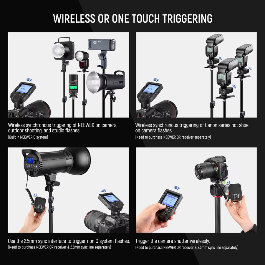 NEEWER QPRO-C TTL kabelloser Blitzauslöser für Canon in Schwarz mit anpassbaren Funktionen und Wi-Fi-Unterstützung - Bild 3