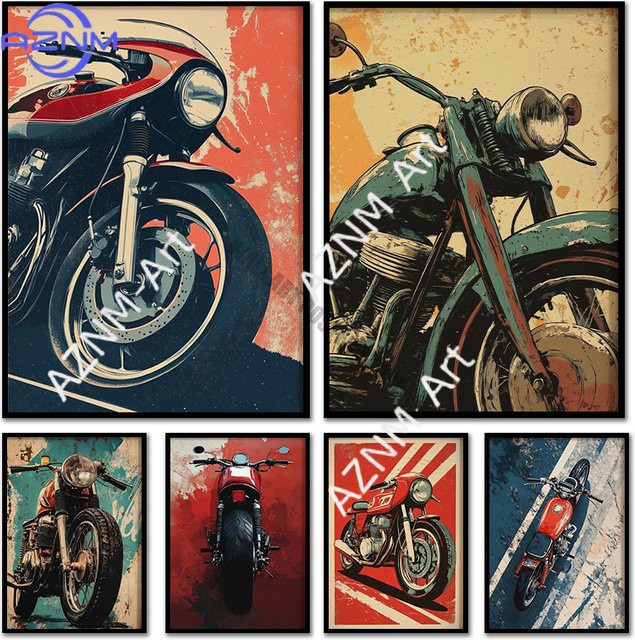 KAYOU Vintage Cafe Racer Poster aus Papier als rustikale Grunge-Motorrad-Wandkunst für eine industrielle Atmosphäre - Bild 1