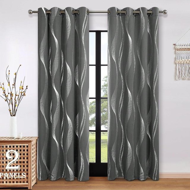 Yiran Furniture Verdunkelungsvorhang mit silbernem Wellenmuster, Dunkelgrau, B: 132 cm, H: 213 cm - Bild 1