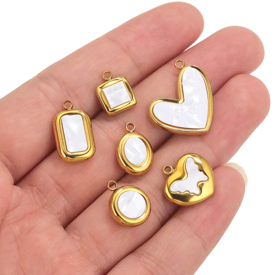 baizzx Charms, Edelstahl, Perle, Shell, Quadrat, Runde, Oval, 5 Stück - Bild 2