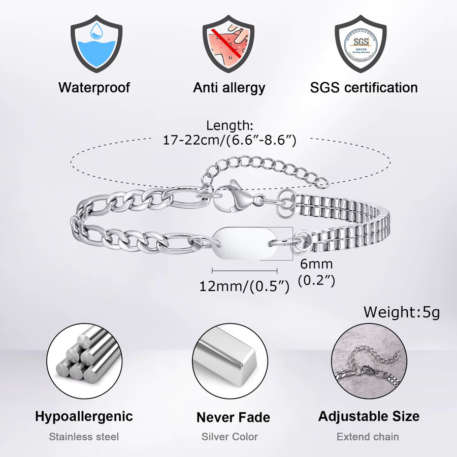 Vnox Armband, Edelstahl, Silber, Unisex - Bild 3