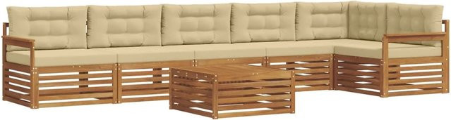 vidaXL Outdoor-Sofagarnitur 7-teilig aus Akazienholz mit Kissen in Natur und Beige - Bild 1