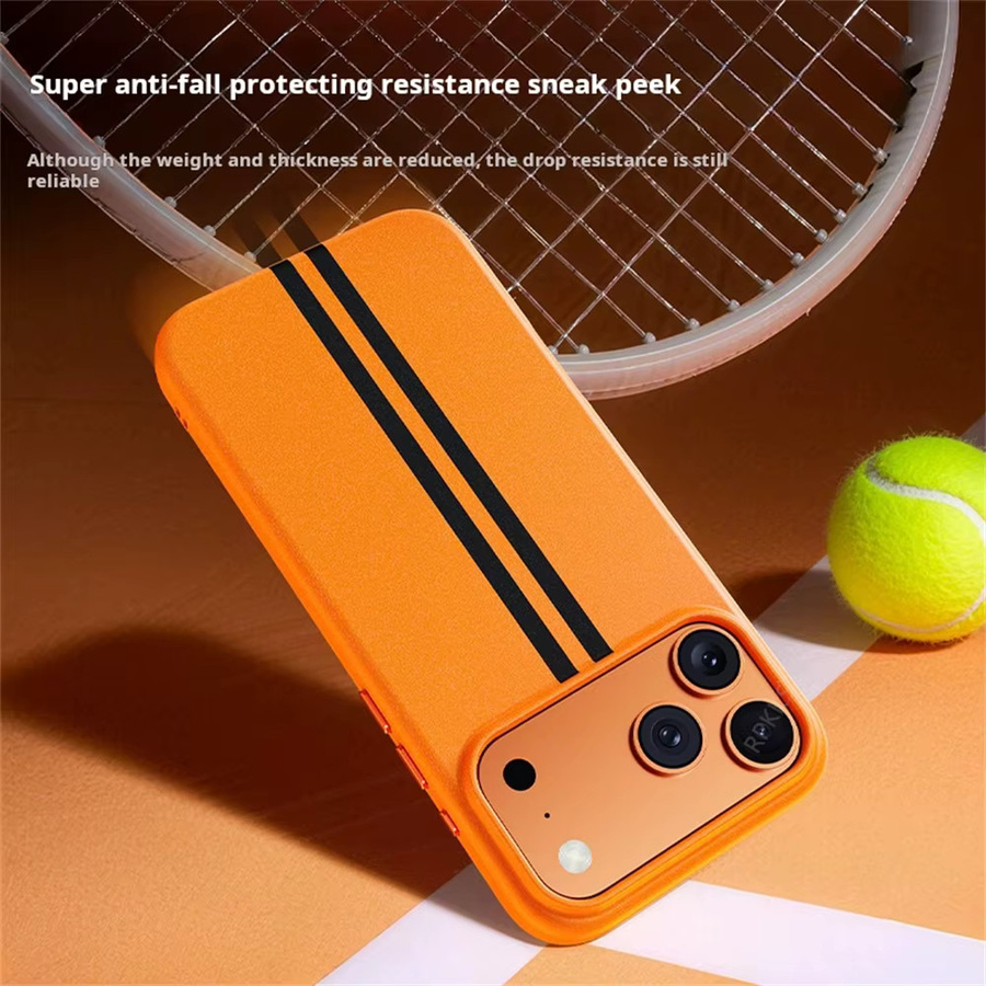 MagSafe Magnetische Handyhülle mit Hybrid-Feinkorn-Steinsand-Textur für iPhone 17 16 Pro Max aus Silikon und harter Rückseite in Grau und Orange - Bild 5