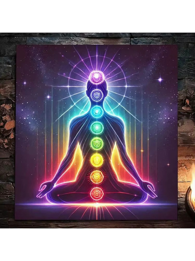 VIKAMA Spiritueller Sieben-Chakra-Wandteppich in Multicolour für Yoga und Meditation, Boho Wandbehang für dein Zuhause, Breite: 60 cm, Höhe: 40 cm - Bild 3