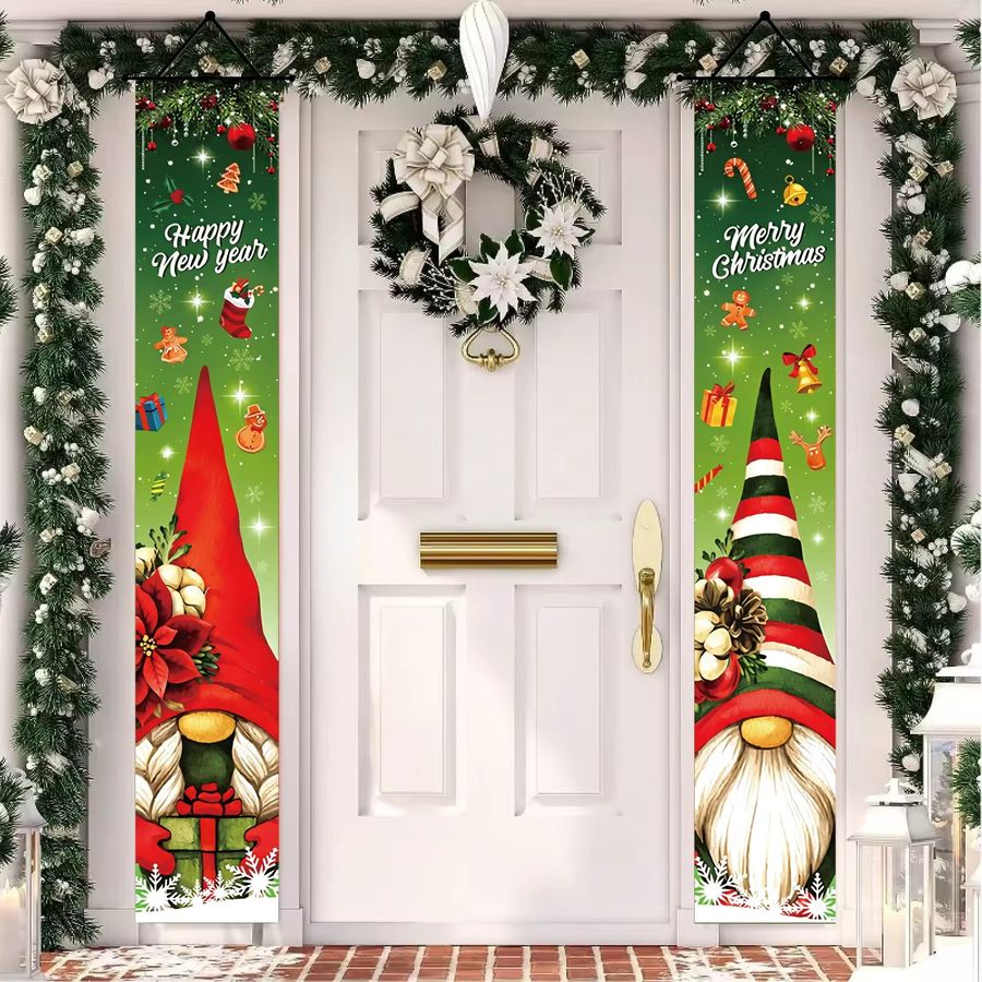 VIKAMA Weihnachtself Fronttürschild-Banner mit Gnome-Motiv zur Weihnachtsdekoration für Haustür und Veranda - Bild 2