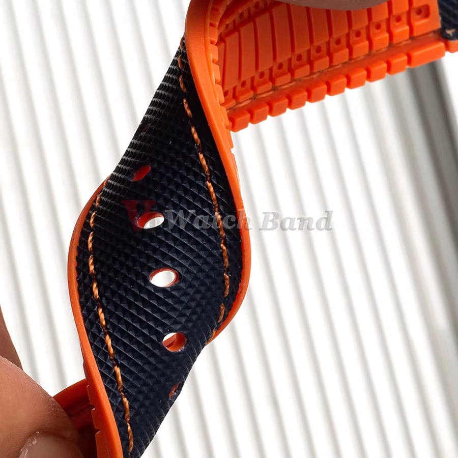 Uhrenarmband Silikon, Nylon-Segeltuch-Gummi-Hybrid, Orange Blau, Unisex - Bild 2