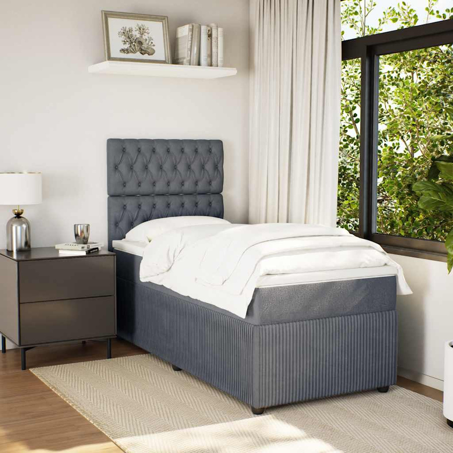 vidaXL Boxspringbett mit Matratze Dunkelgrau Samt B/T/H: 80 x 200 x 140,5 cm - Bild 3