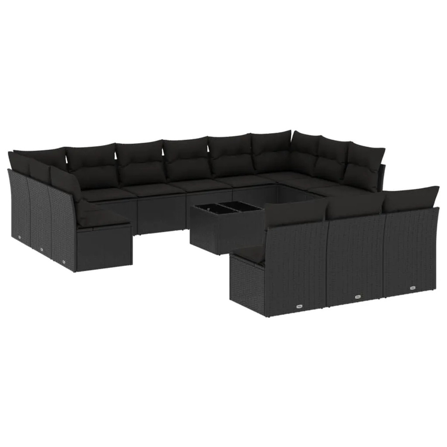 vidaXL 14-tlg. Garten-Sofagarnitur aus Polyrattan in Schwarz mit Kissen und Stauraum - Bild 2