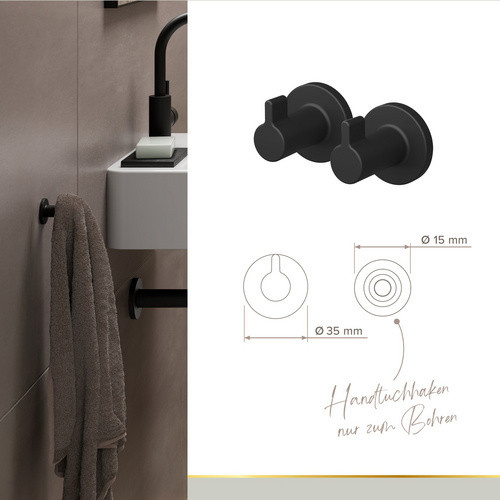 LENZ Handtuch-Haken NERO in Schwarz-matt aus Stahl zur Wandmontage durch Bohren - Bild 2