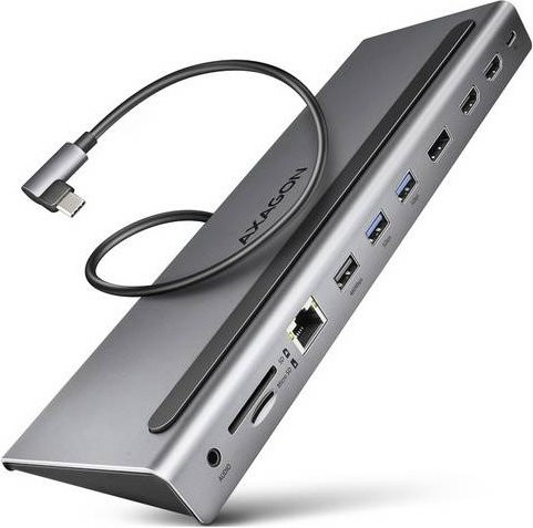 AXAGON HMC-4KX3 USB-Hub in Grau mit HDMI, USB-C, USB-A, RJ45, Klinke, microSD und Mini DisplayPort - Bild 1
