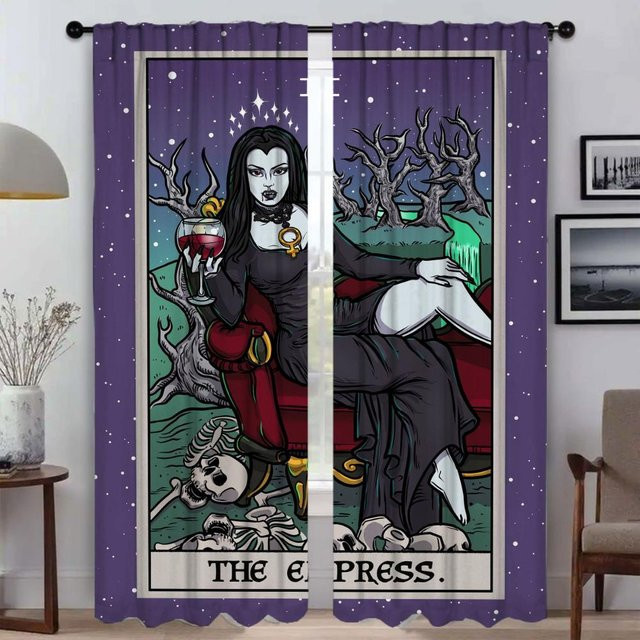 Terror Tarot Verdunkelungsvorhänge für Halloween als Raumteiler und Fensterdekoration, 2 Paneele, Farbe: Lila, Breite: 50 cm, Höhe: 70 cm - Bild 1