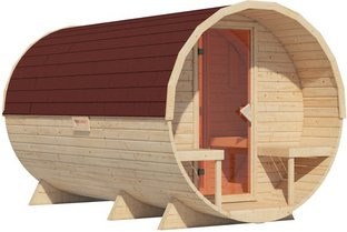 KARIBU Fasssauna Lauvas 3 aus Fichtenholz und Espe in Braun, B/T/H: 389 x 224 x 229 cm - Bild 1