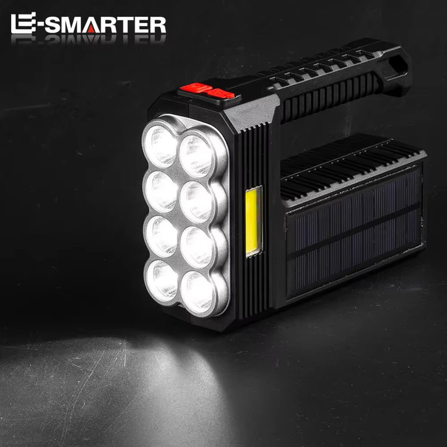 ESMARTER Outdoor Camping Suchscheinwerfer mit 8 LED Lampen, Solar und USB-Ladung, tragbare Handheld Taschenlampe in Schwarz mit 4 Beleuchtungsmodi - Bild 3