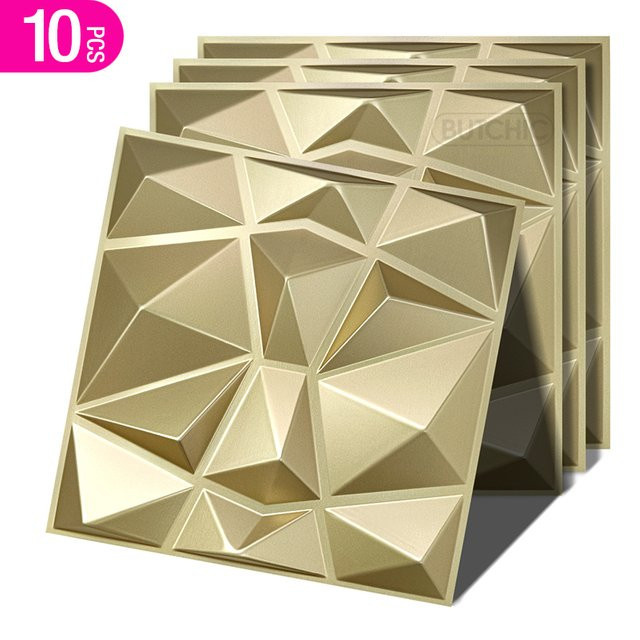 10 Stück Butchic 3D-Wandpaneele in Champagnergold, Glänzende Wandaufkleber für Wandkunst und Dekoration, B/H: 30 x 30 cm - Bild 1