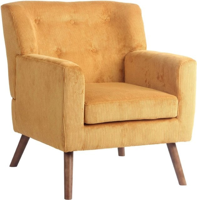 DELUKE Lounger Sessel MUSCAT Cord Orange mit Armlehnen und Holzgestell, B/T/H: 72 x 74 x 80 cm - Bild 1