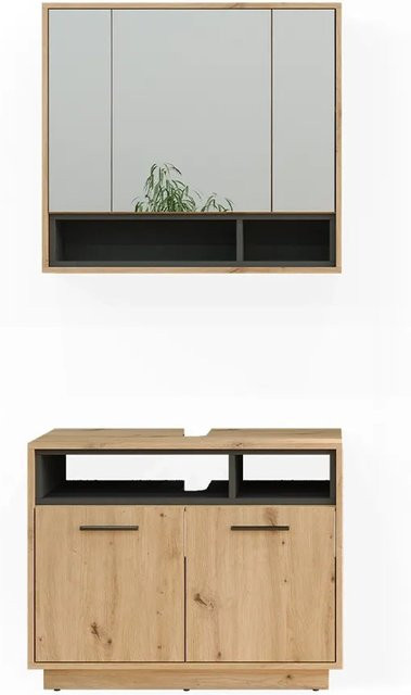 Vicco Badmöbel-Set Beatrice in Eiche und Anthrazit, modernes Badezimmer-Set bestehend aus Spiegelschrank und Waschtischunterschrank - Bild 2