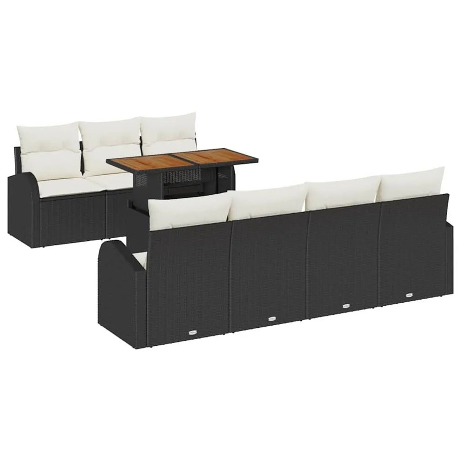 vidaXL Garten-Sofa-Set 8-teilig in L-Form mit Kissen, Schwarz und Beige, wetterfestes Outdoor-Möbelset mit Metallgestell und Polstern - Bild 2