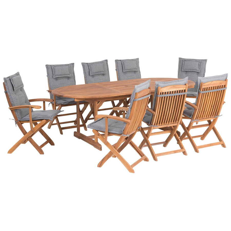 Beliani Gartentisch Set MAUI in Heller Holzfarbe und Grau mit Polsterstühlen B/T/H: 220 x 85 x 93 cm - Bild 2