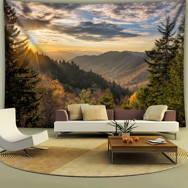 VIKAMA Mountain Dawn Landschaft Wandteppich in Multicolour, moderner Textil-Wandteppich für dein Wohnzimmer, B/H: 60 x 40 cm - Bild 1